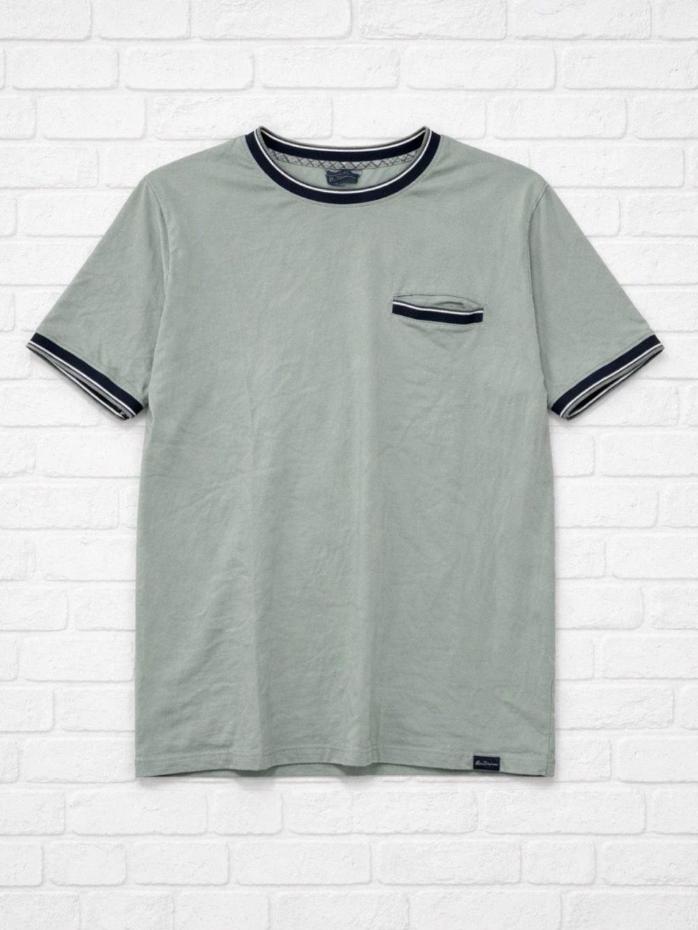 Ben Sherman T Shirt Mens XL Green Pocket Tee Stripe Trim Retro Mod Short Sleeve